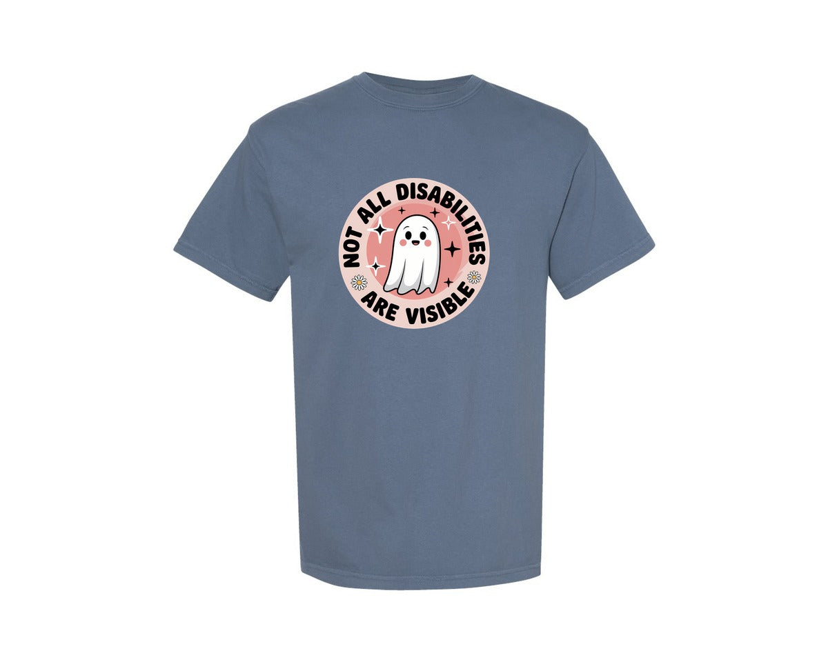 brand:Comfort Colors|color:Blue Jean|Kawaii Ghost Invisible Disability Graphic T-Shirt