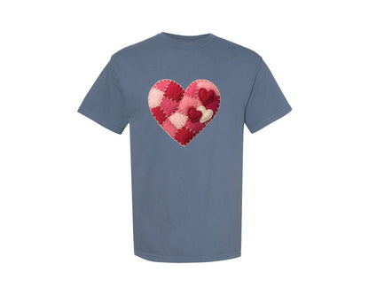 brand:Comfort Colors|color:Blue Jean|Patchwork Valentine Valentines Heart 3 Graphic T-Shirt