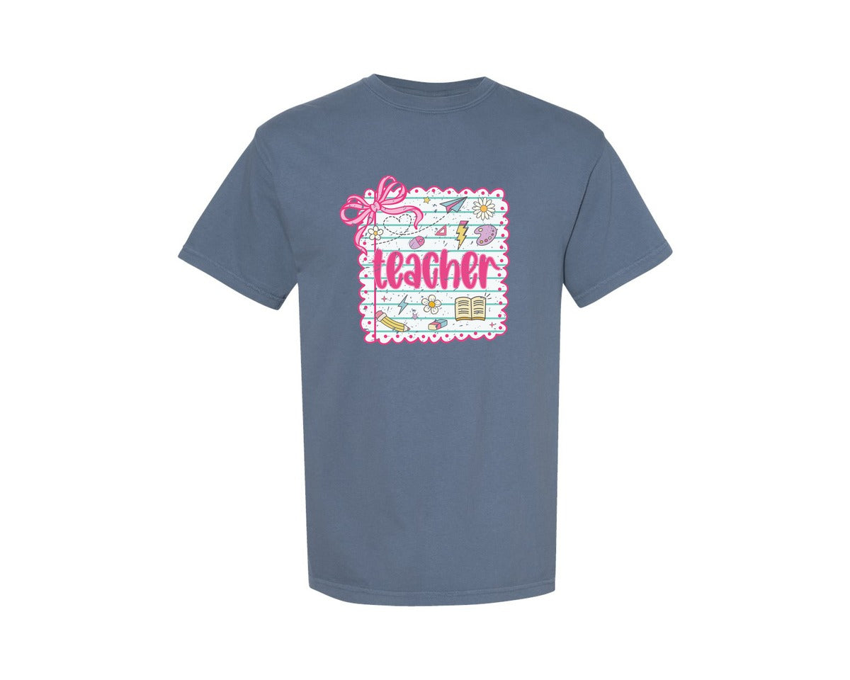brand:Comfort Colors|color:Blue Jean|Teacher Coquette Preppy Back To School Graphic T-Shirt