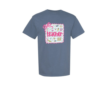 brand:Comfort Colors|color:Blue Jean|Teacher Coquette Preppy Back To School Graphic T-Shirt