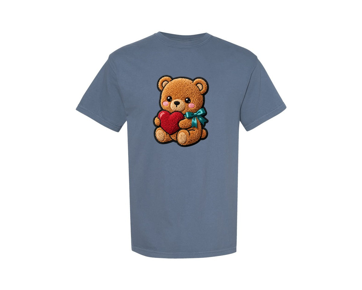 brand:Comfort Colors|color:Blue Jean|Yarn Crochet Cute Bear Valentines Day Graphic T-Shirt