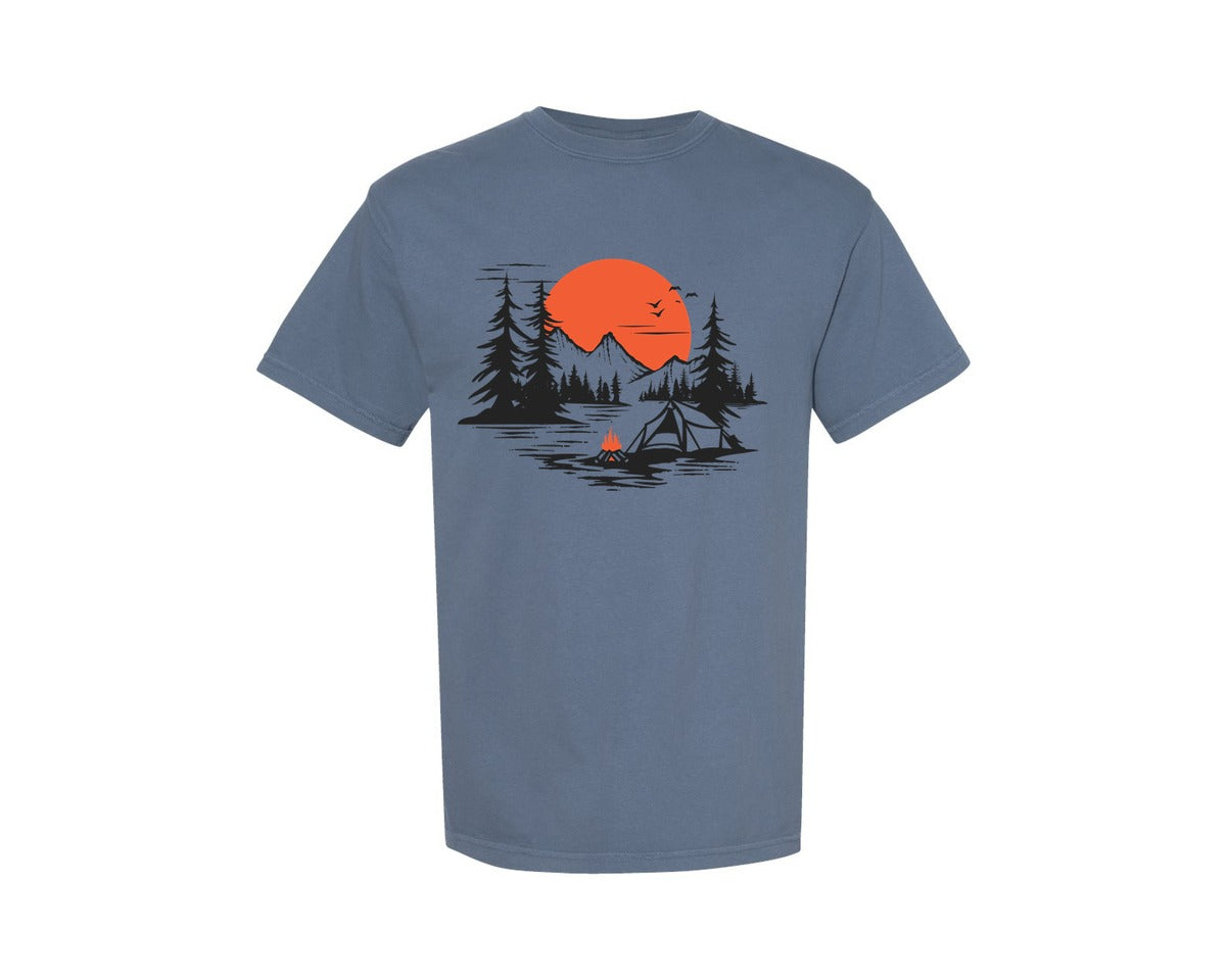 brand:Comfort Colors|color:Blue Jean|Sunset Camping Adventure T Shirt Design 9 Graphic T-Shirt