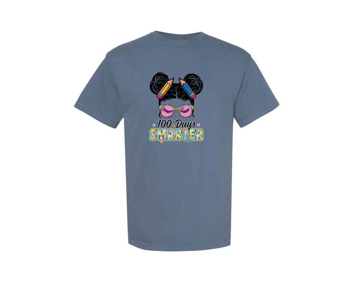 brand:Comfort Colors|color:Blue Jean|100 Days Smarter Student School Girl Graphic T-Shirt