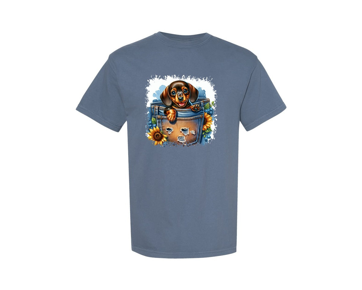 brand:Comfort Colors|color:Blue Jean|Dog In Pocket Square Tshirt 29 Graphic T-Shirt