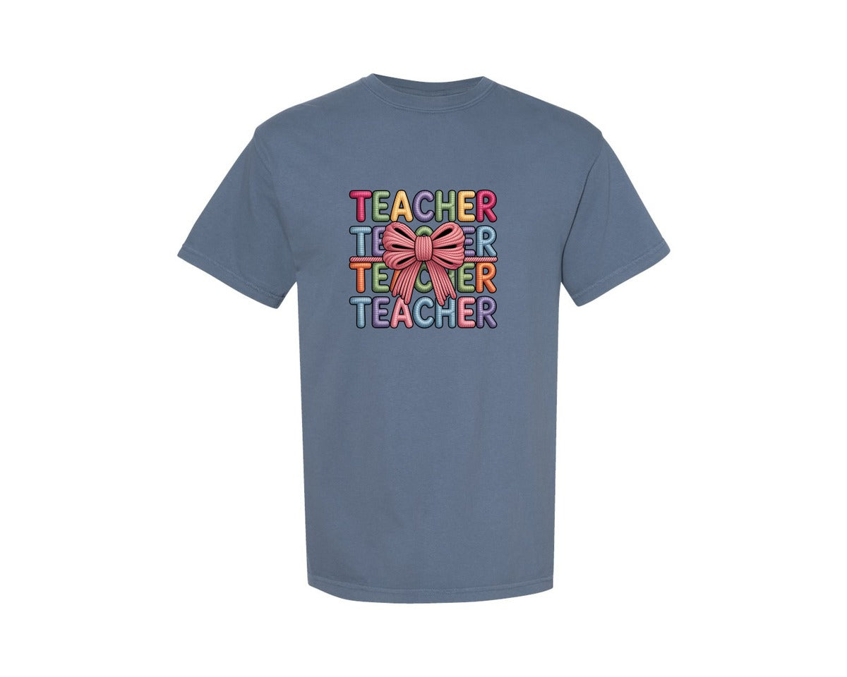 brand:Comfort Colors|color:Blue Jean|Faux Yarn Teacher Teacher Graphic T-Shirt