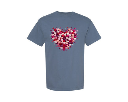 brand:Comfort Colors|color:Blue Jean|Valentine Day Heart Latch Hook Yarn Graphic T-Shirt