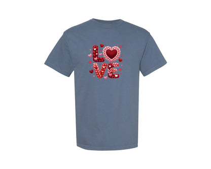 brand:Comfort Colors|color:Blue Jean|Faux Yarn Love Valentine 4 Graphic T-Shirt