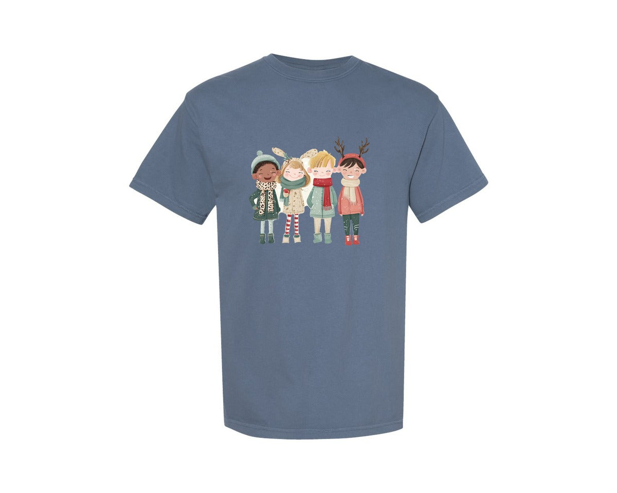 brand:Comfort Colors|color:Blue Jean|Whimsical Winter Christmas Girl Graphic T-Shirt