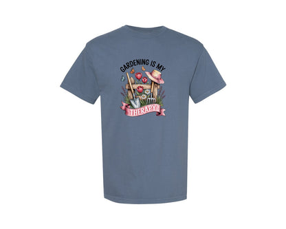 brand:Comfort Colors|color:Blue Jean|Gardening Is My Therapy 2 Graphic T-Shirt