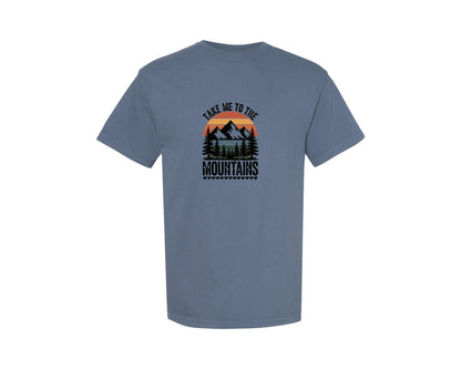 brand:Comfort Colors|color:Blue Jean|Retro Mountain Sunset Hiking Graphic Tee Graphic T-Shirt