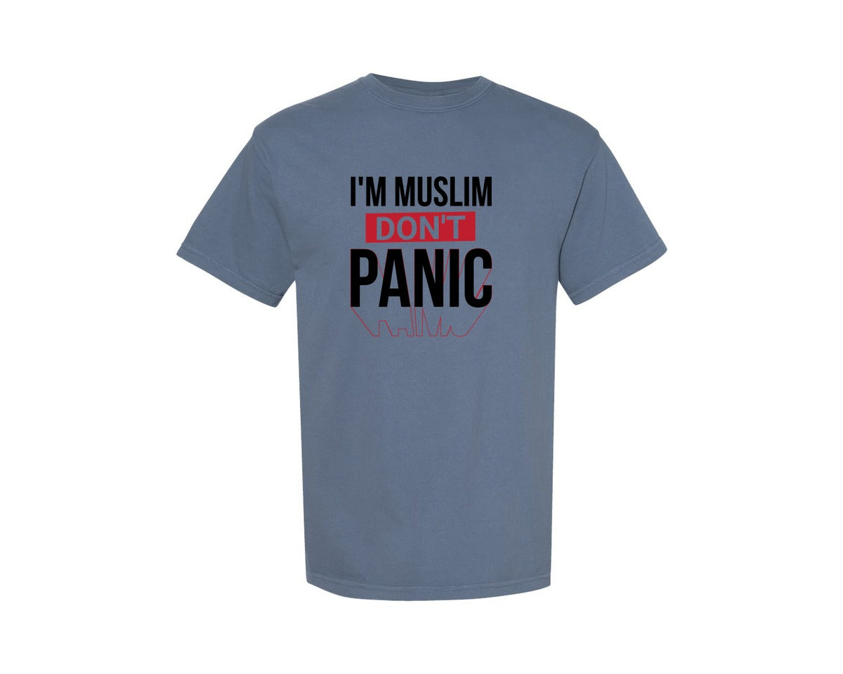 brand:Comfort Colors|color:Blue Jean|Im Muslim Dont Panic Muslim Quote Is Graphic T-Shirt