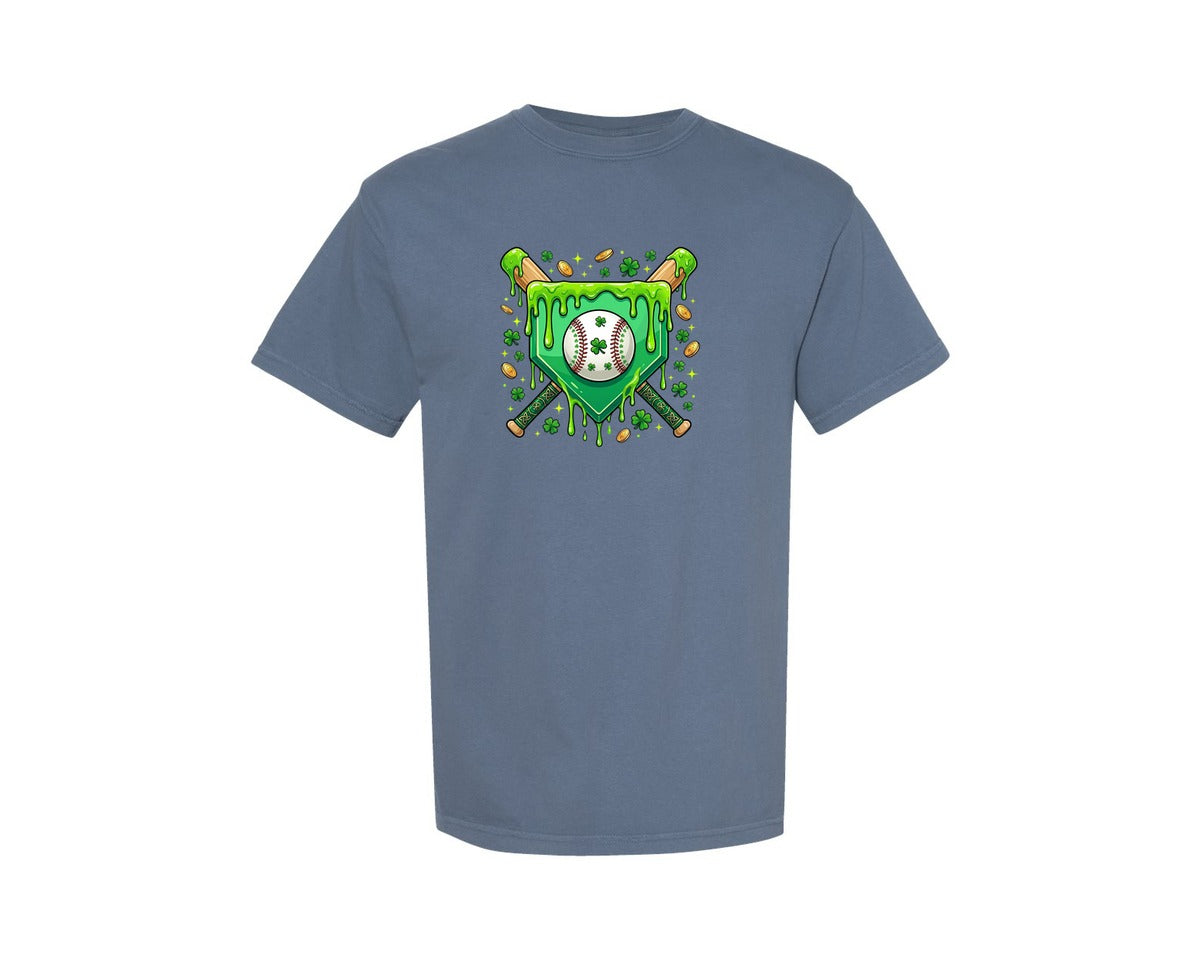 brand:Comfort Colors|color:Blue Jean|Lucky Shamrock Baseball St Patrick Graphic T-Shirt