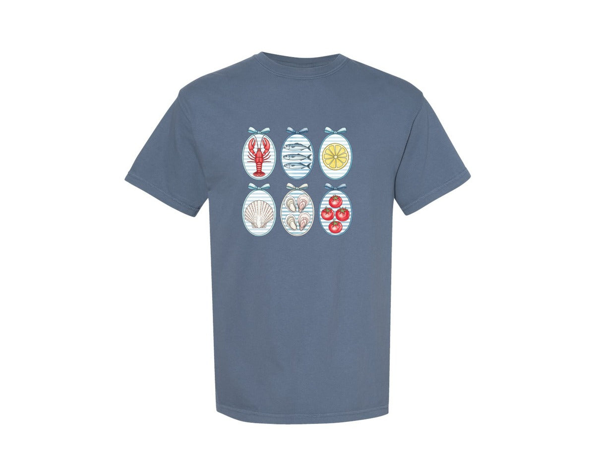 brand:Comfort Colors|color:Blue Jean|Summer Coquette Ocean Beach Seashell Graphic T-Shirt