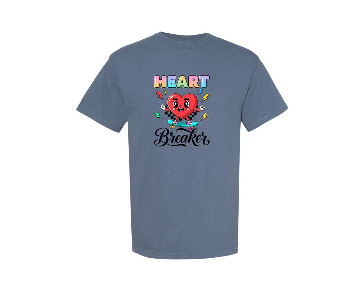 brand:Comfort Colors|color:Blue Jean|Heart Breaker Valentine Skateboard Graphic T-Shirt