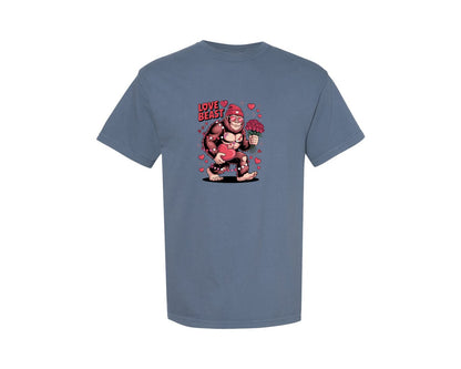 brand:Comfort Colors|color:Blue Jean|Funny Bigfoot Love Beast Valentine Graphic T-Shirt