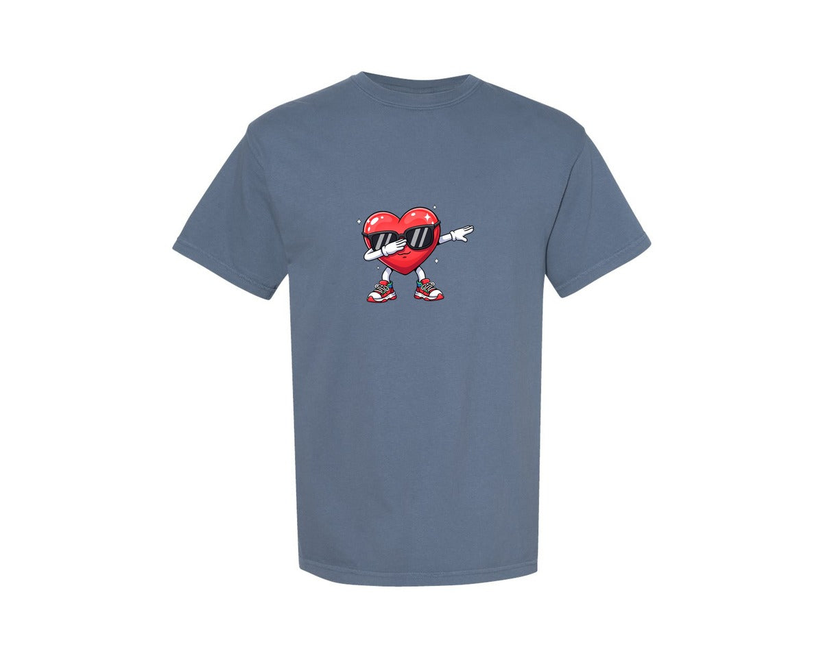 brand:Comfort Colors|color:Blue Jean|Cool Heart Character With Sunglasses Graphic T-Shirt