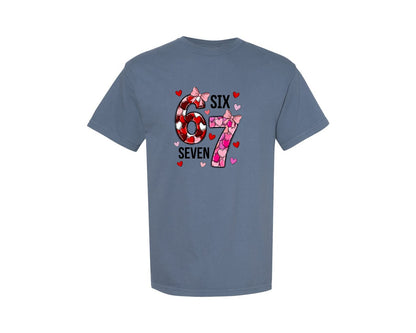 brand:Comfort Colors|color:Blue Jean|67 Valentine Heart Pattern With Bows Graphic T-Shirt