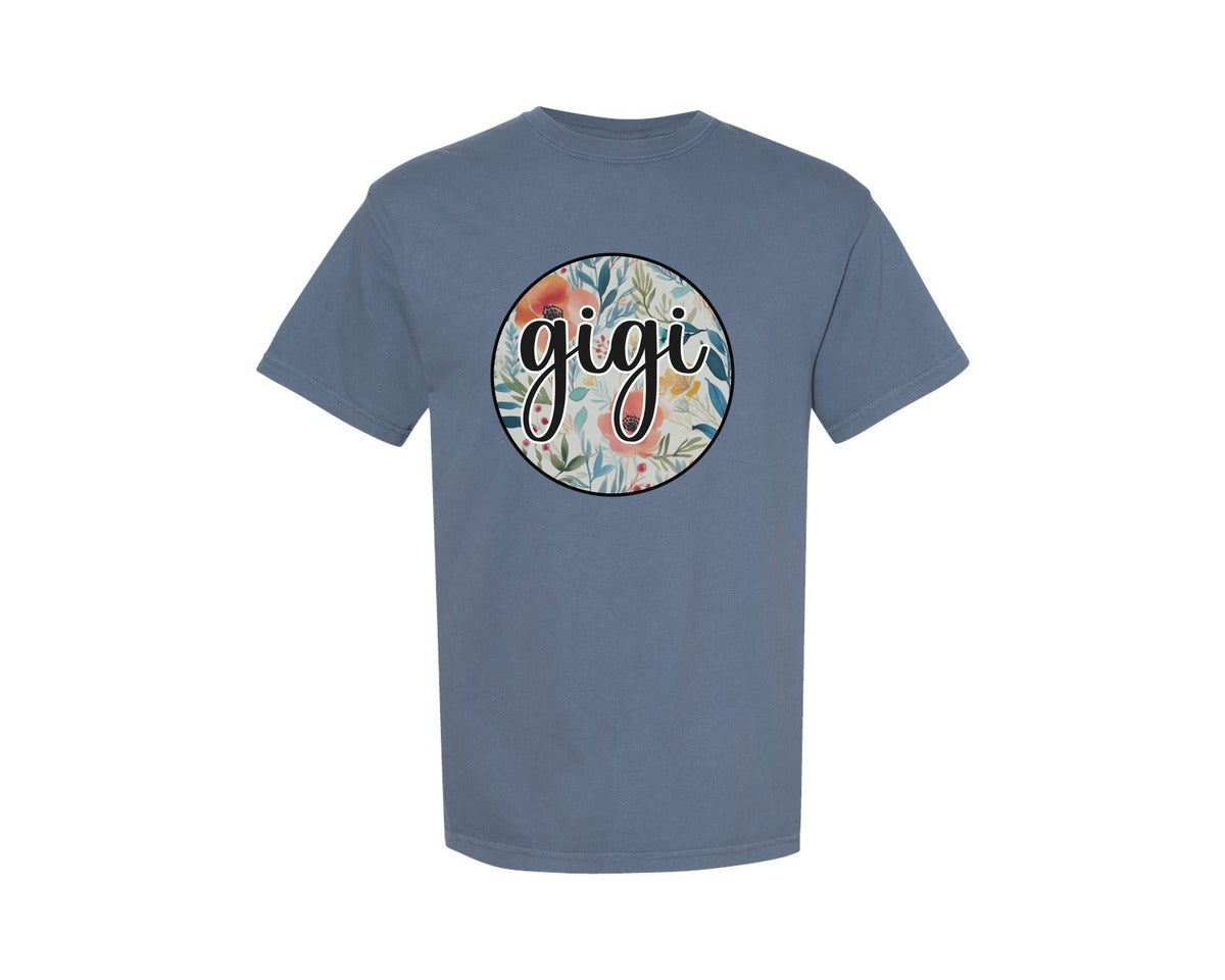 brand:Comfort Colors|color:Blue Jean|Gigi Grandma Vintage Floral Flower Graphic T-Shirt