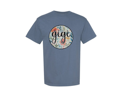 brand:Comfort Colors|color:Blue Jean|Gigi Grandma Vintage Floral Flower Graphic T-Shirt