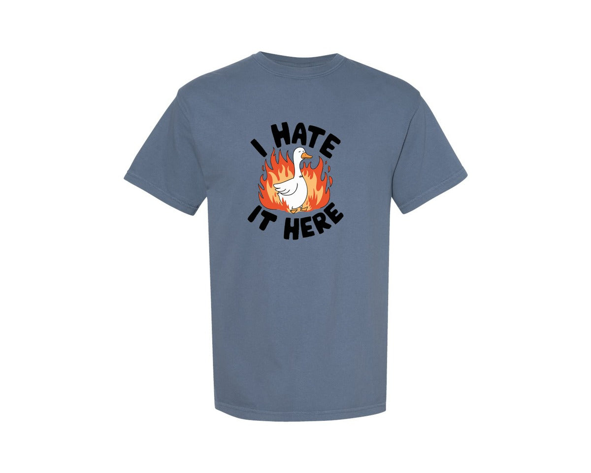 brand:Comfort Colors|color:Blue Jean|I Hate It Here Funny Goose Art Graphic T-Shirt