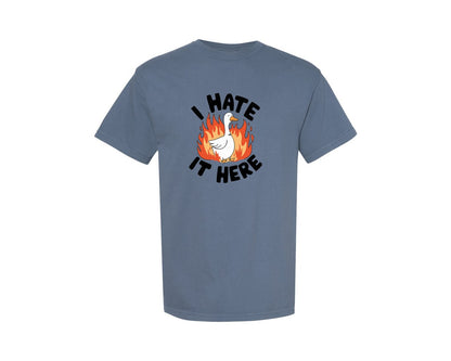 brand:Comfort Colors|color:Blue Jean|I Hate It Here Funny Goose Art Graphic T-Shirt