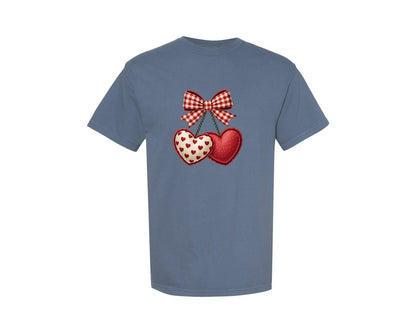brand:Comfort Colors|color:Blue Jean|Valentines Day Cherry Bow Valentine Graphic T-Shirt