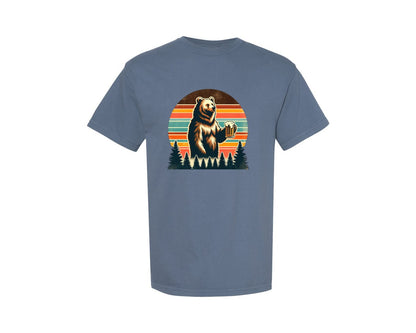brand:Comfort Colors|color:Blue Jean|Funny Bear With Beer T Shirt Design Graphic T-Shirt