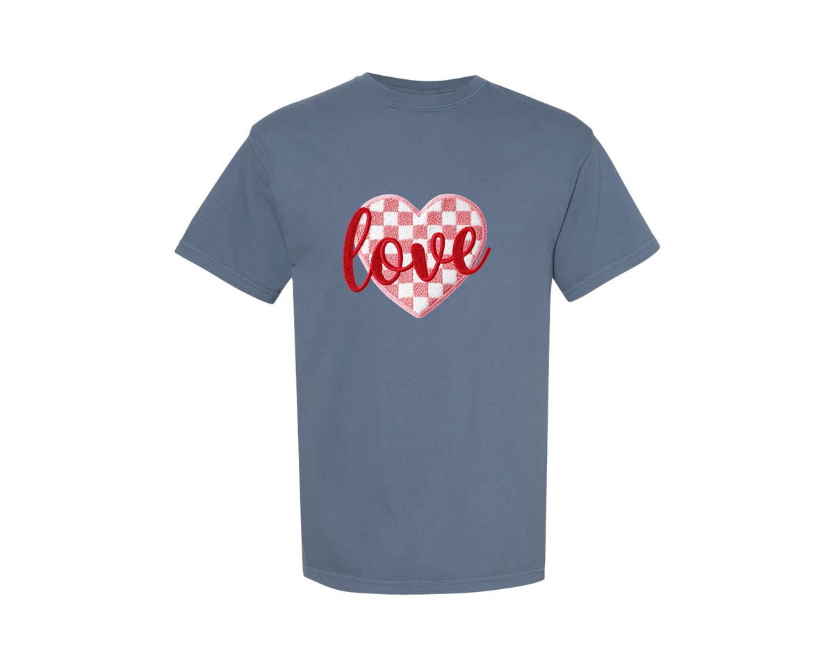 brand:Comfort Colors|color:Blue Jean|Faux Yarn Valentine Love 9 Graphic T-Shirt