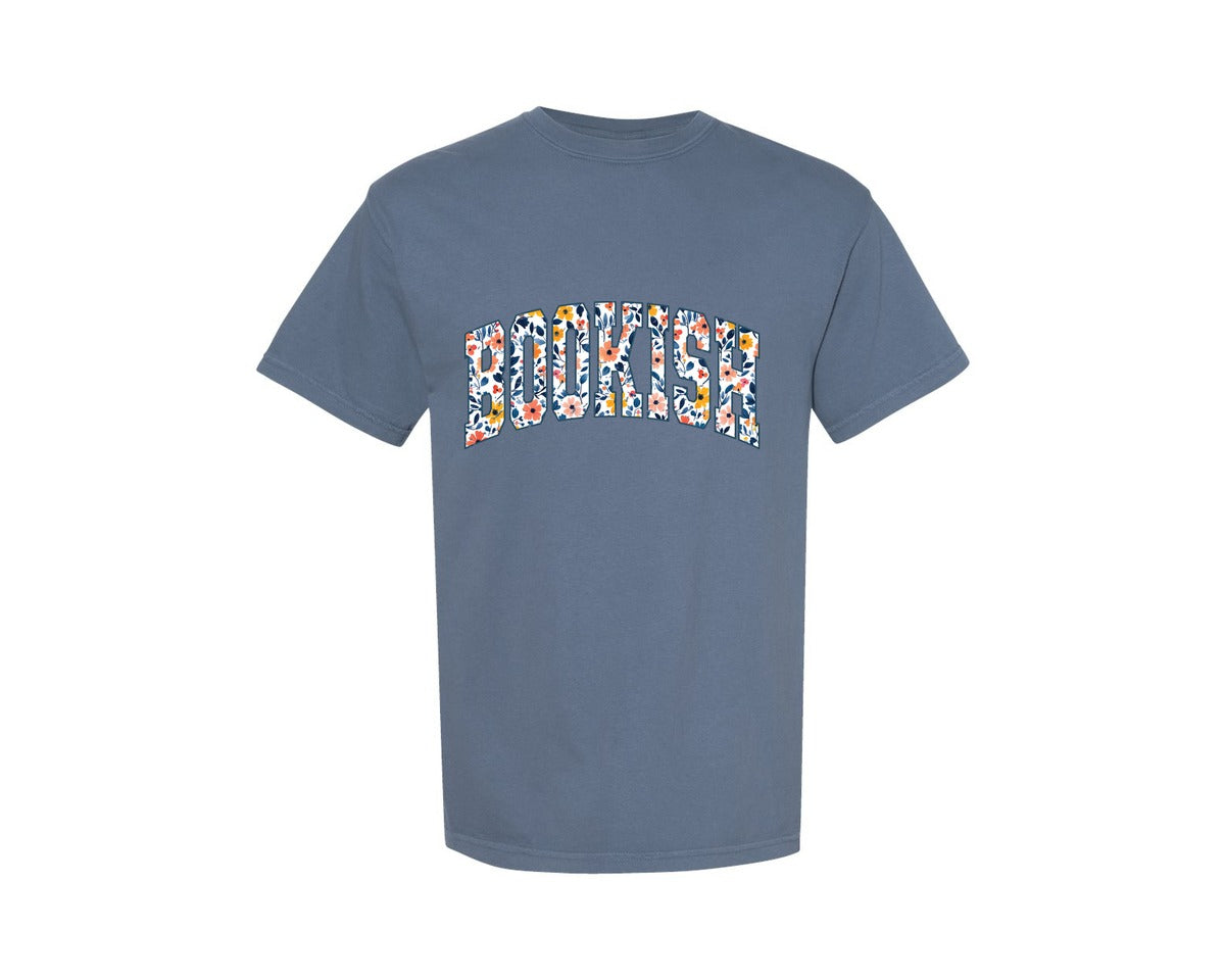 brand:Comfort Colors|color:Blue Jean|Boho Floral Bookish Bookworm Flower Book Graphic T-Shirt