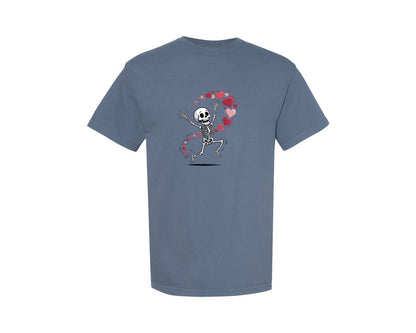 brand:Comfort Colors|color:Blue Jean|Funny Valentine Skeleton Graphic T-Shirt