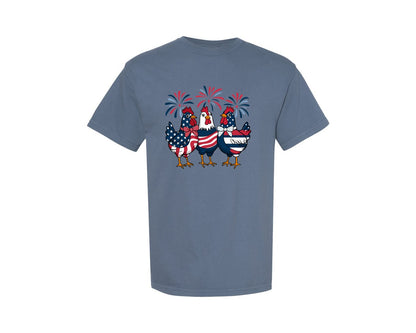 brand:Comfort Colors|color:Blue Jean|Usa Chickens Patriotic Farm Style Graphic T-Shirt