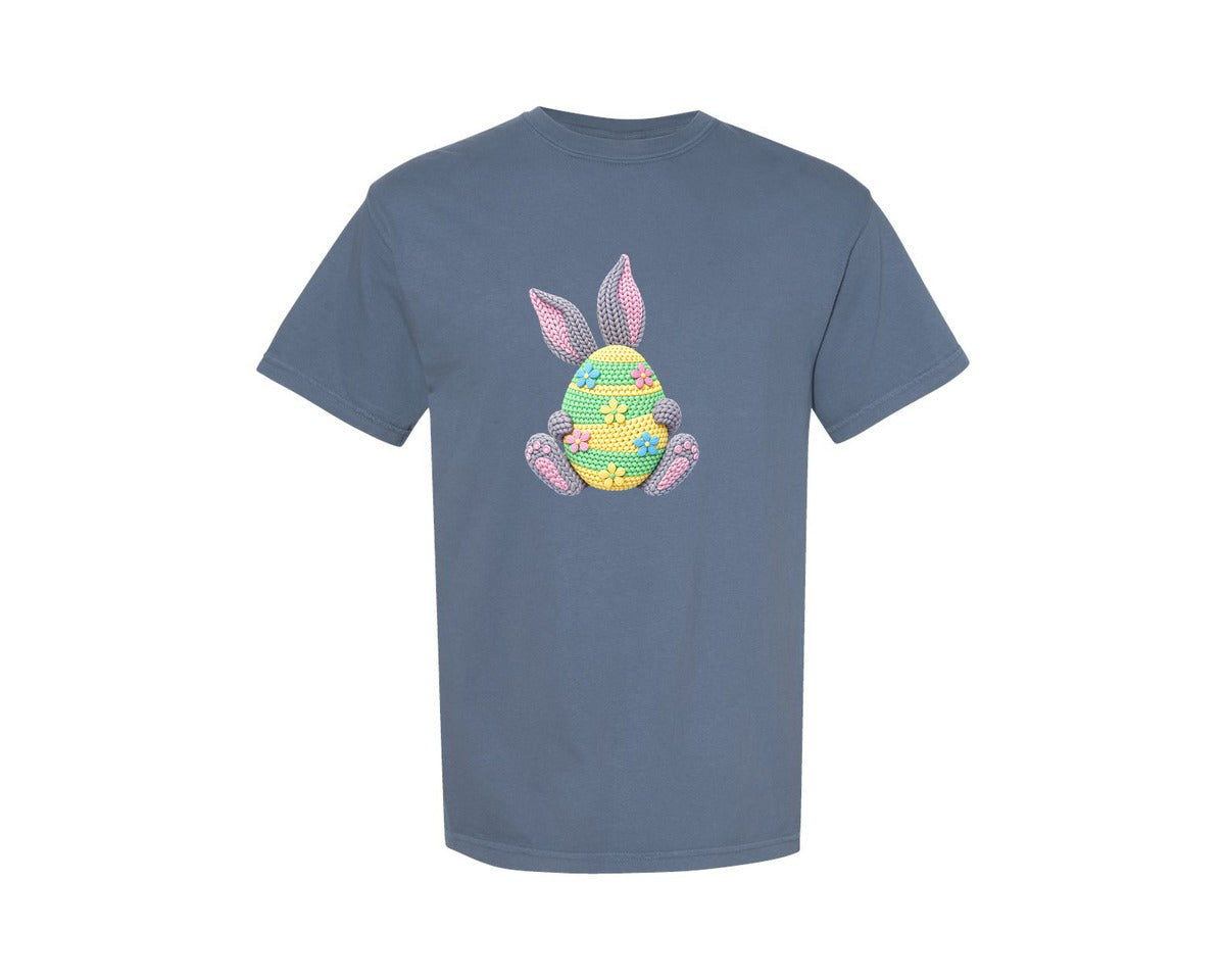 brand:Comfort Colors|color:Blue Jean|Faux Crochet Easter Egg Graphic T-Shirt