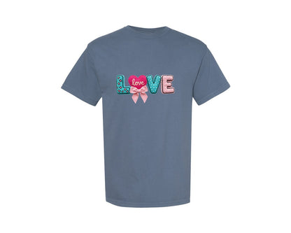 brand:Comfort Colors|color:Blue Jean|Yarn Crochet Love Valentines 3 Graphic T-Shirt