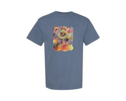 brand:Comfort Colors|color:Blue Jean|Floral Fall Sunflower Pumpkin Graphic T-Shirt