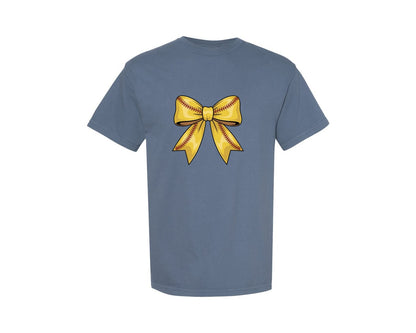 brand:Comfort Colors|color:Blue Jean|Coquette Softball Softball Bow Graphic T-Shirt
