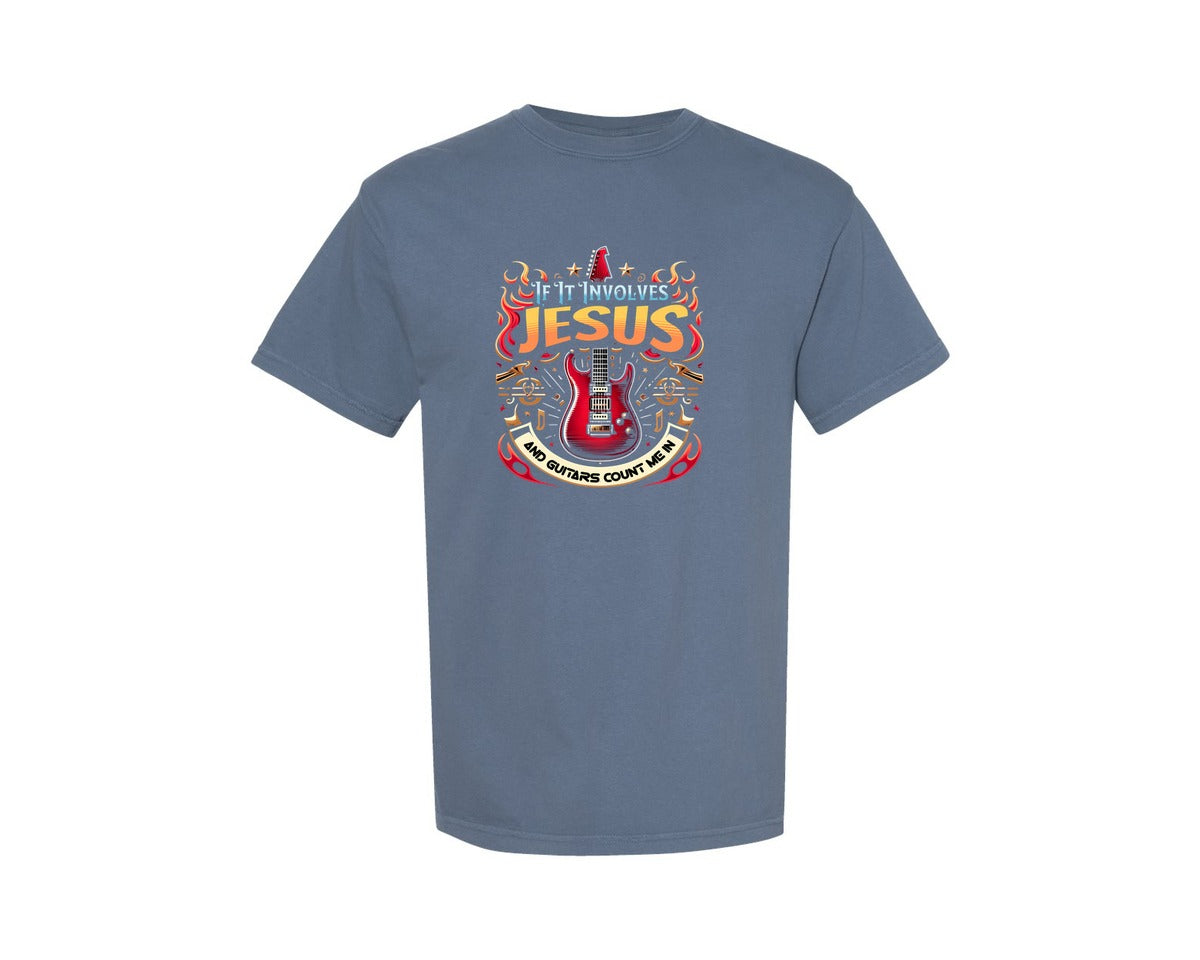 brand:Comfort Colors|color:Blue Jean|If It Involves Jesus And Guitars Graphic T-Shirt