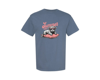 brand:Comfort Colors|color:Blue Jean|Summer Vibes Highland Cow Shirt Graphic T-Shirt