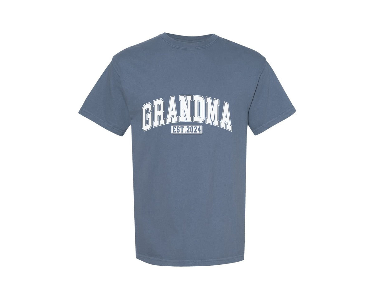 brand:Comfort Colors|color:Blue Jean|Grandma Est 2024 Varsity Design 3 Graphic T-Shirt