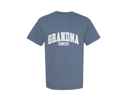 brand:Comfort Colors|color:Blue Jean|Grandma Est 2024 Varsity Design 3 Graphic T-Shirt