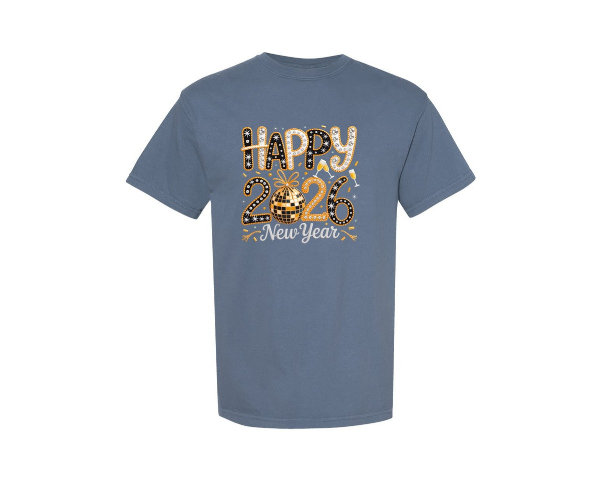 brand:Comfort Colors|color:Blue Jean|Happy New Year 2026 Trendy New Year Graphic T-Shirt