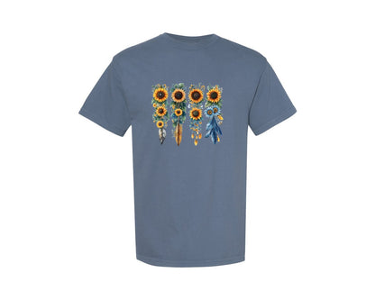 brand:Comfort Colors|color:Blue Jean|Boho Wildflowers Feathers Flowers Graphic T-Shirt
