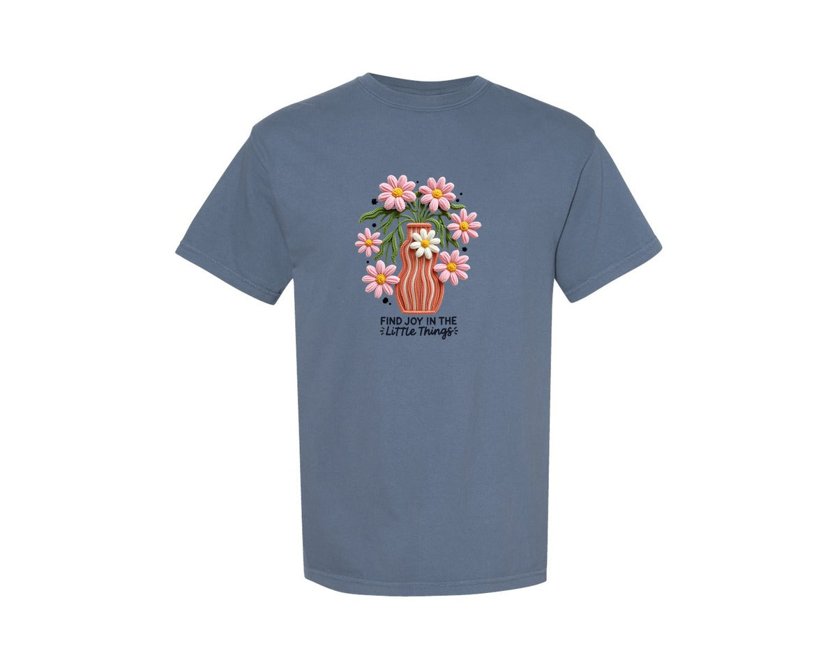 brand:Comfort Colors|color:Blue Jean|Mental Health Faux Yarn Find Joy Shirt Graphic T-Shirt