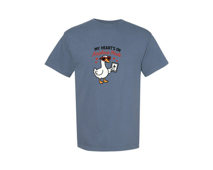 brand:Comfort Colors|color:Blue Jean|My Hearts On Airplane Mode Funny Goose Graphic T-Shirt