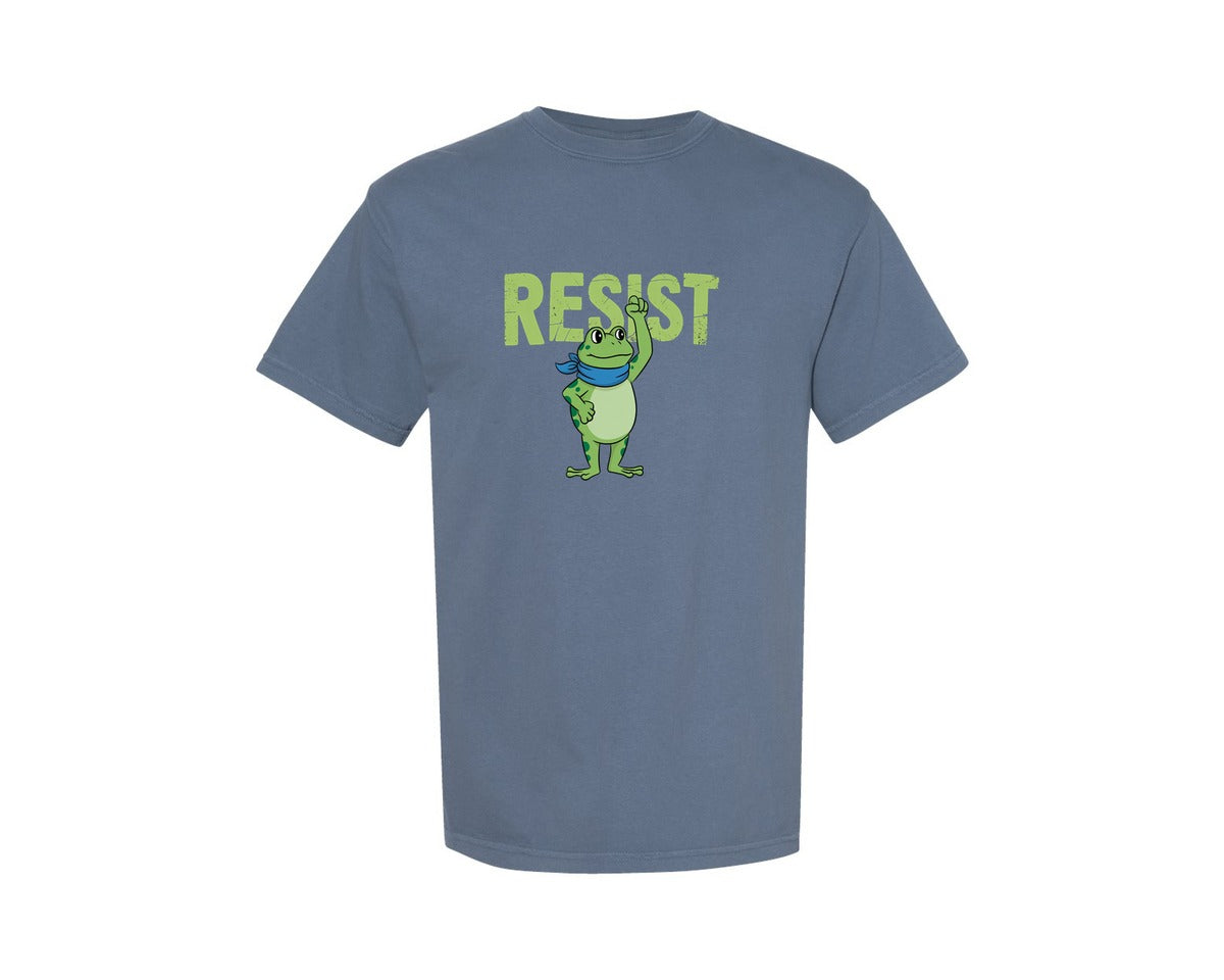 brand:Comfort Colors|color:Blue Jean|Portland Protest Frog Resist Funny Graphic T-Shirt