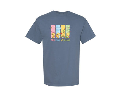 brand:Comfort Colors|color:Blue Jean|100 Days Of School Cute Duck Graphic T-Shirt