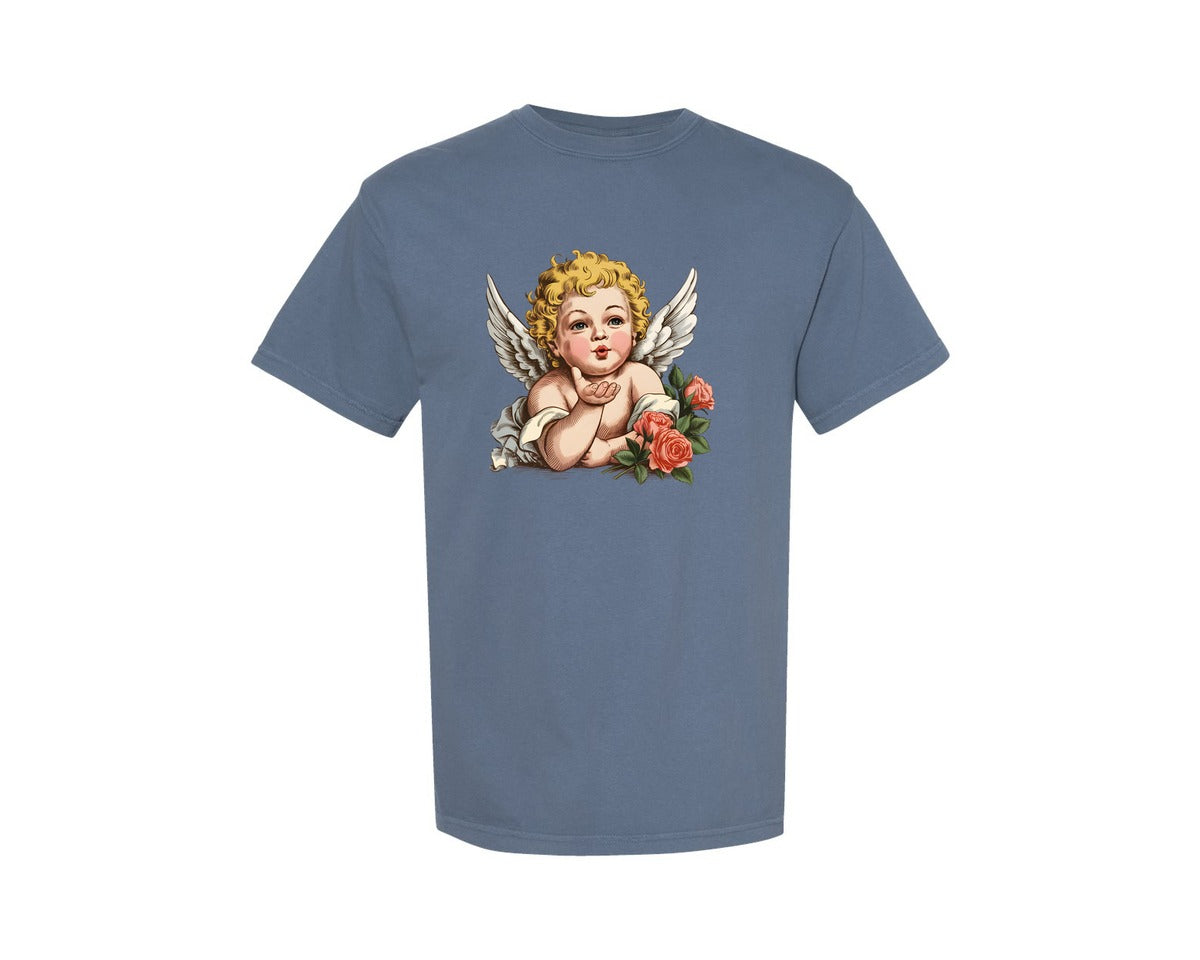 brand:Comfort Colors|color:Blue Jean|Vintage Cherub Angel Valentine Graphic T-Shirt