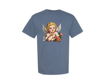 brand:Comfort Colors|color:Blue Jean|Vintage Cherub Angel Valentine Graphic T-Shirt