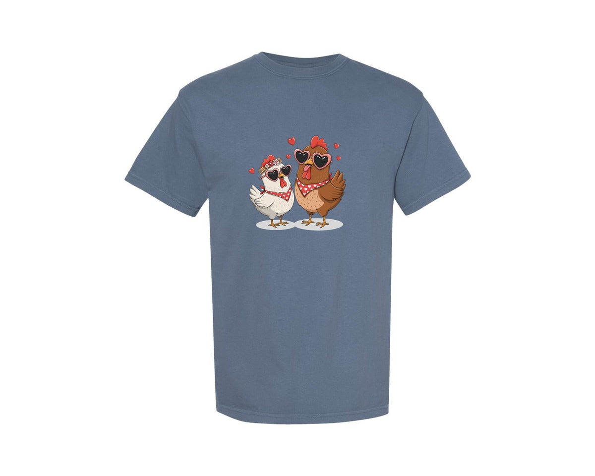 brand:Comfort Colors|color:Blue Jean|Valentines Day Farm Chickens 15 Graphic T-Shirt