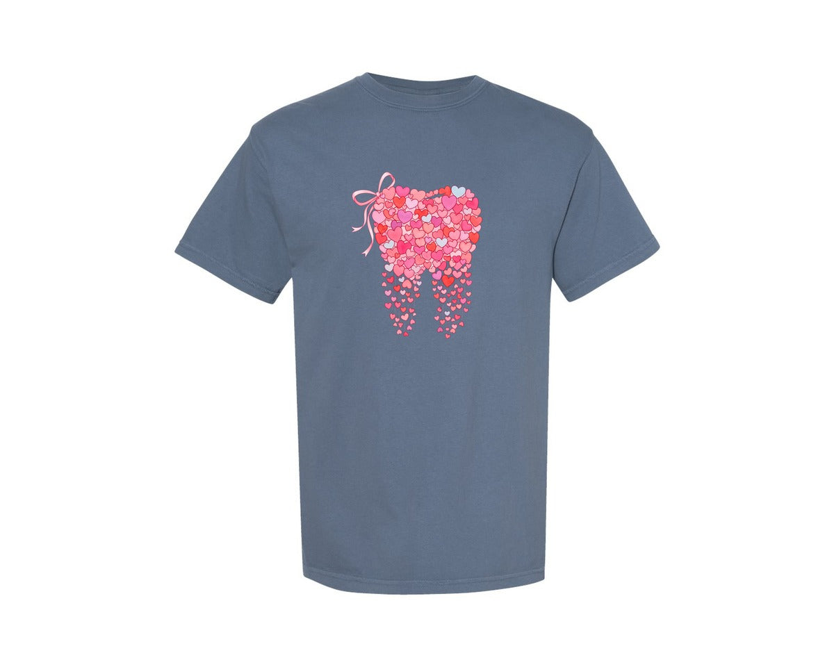 brand:Comfort Colors|color:Blue Jean|Valentine Tooth Heart Design Graphic T-Shirt