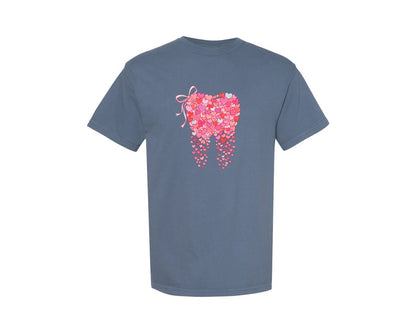 brand:Comfort Colors|color:Blue Jean|Valentine Tooth Heart Design Graphic T-Shirt